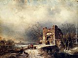 Charles Henri Joseph Leickert Villagers On A Frozen Path painting